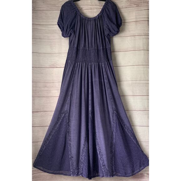 The Pyramid Collection Boho Purple Peasant Maxi Dress Floral Embroidery Size L - Picture 8 of 16